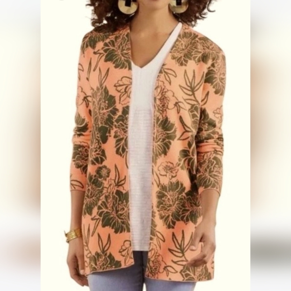 Soft Surroundings Sweater XL Desert Rose Peach Dreams Open Front Cardigan